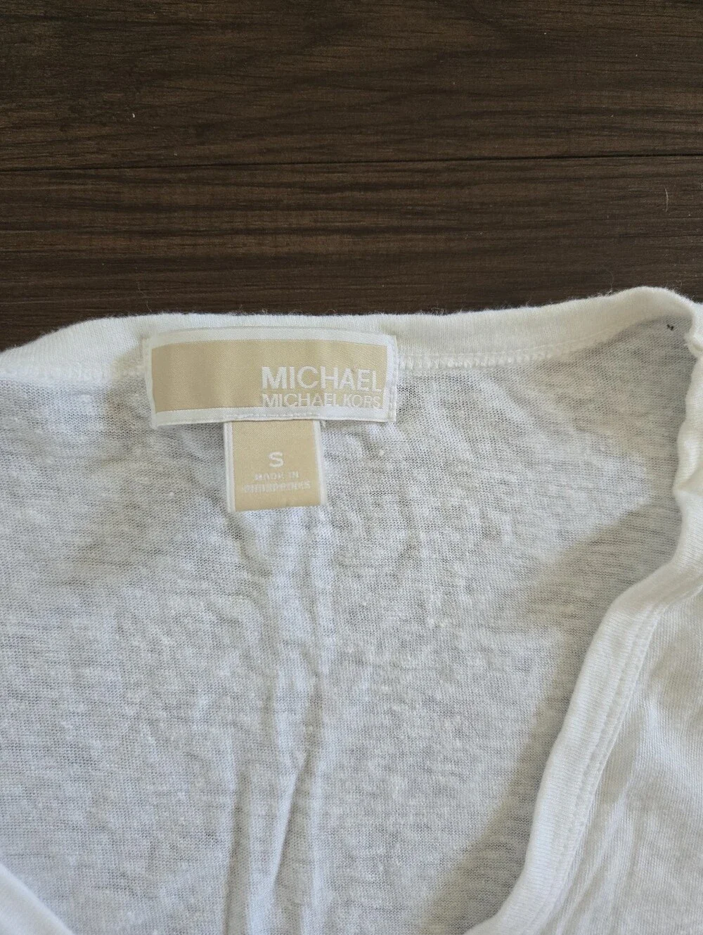Michael Kors White Linen Blend V-neck Tee S